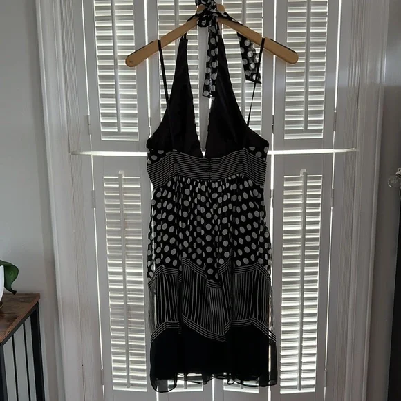 BCBG Max Azria Black & White Silk Halter Neck Party Dress - size 6 - Picture 2 of 5